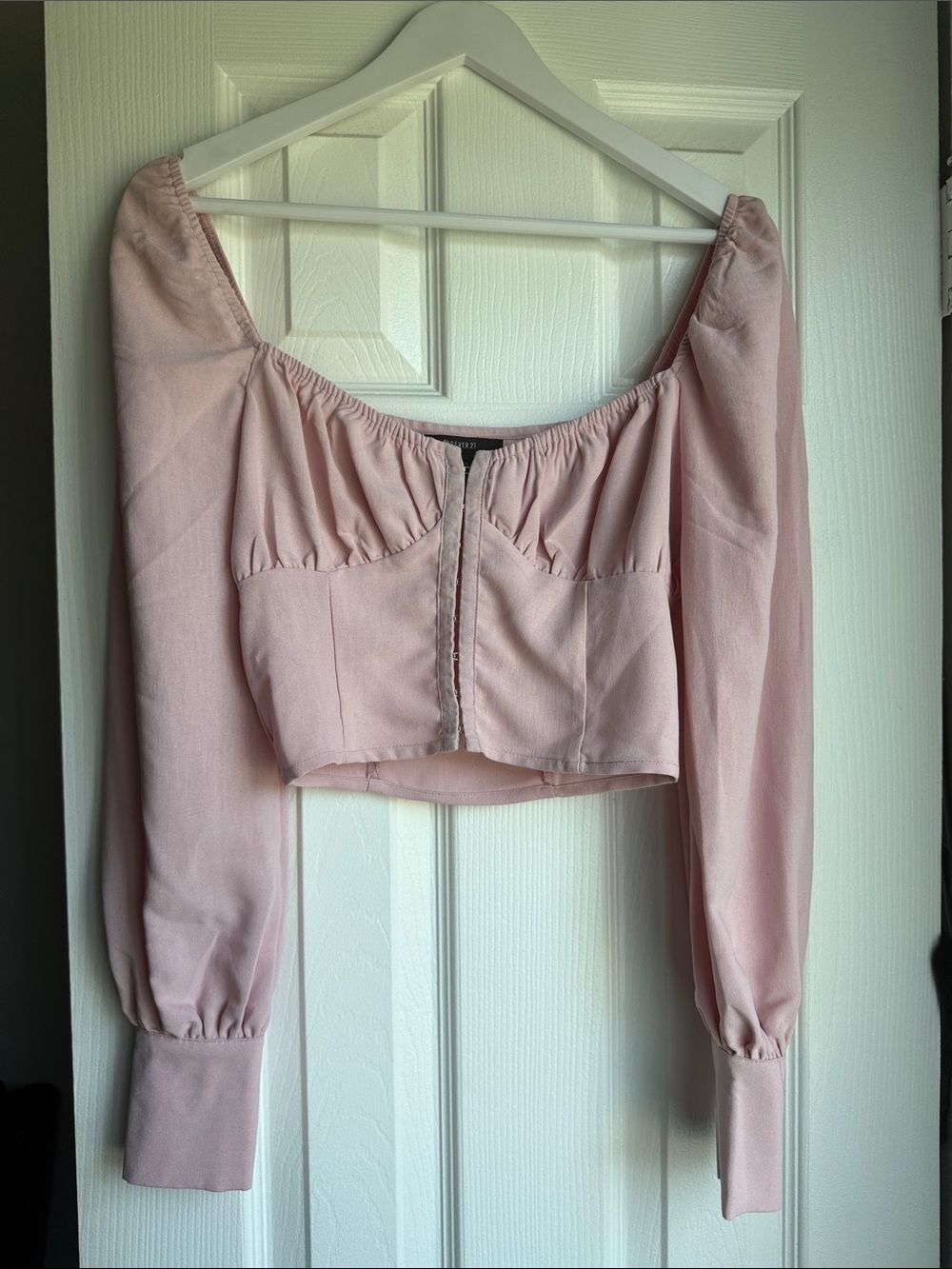 Forever 21 Light Pink Off-Shoulder Long Sleeve Crop Top